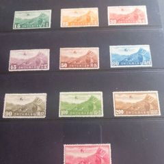 10 Chinese 1930s stamps of plane over Great Wall, D18 post 3e