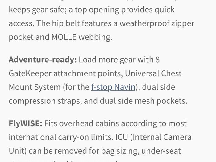 F stop camera backpack, Kashmir 2 Air