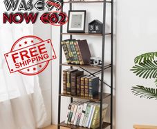 NEW SALE | Bookcase Bookshelf Ladder Shelf 5-Tier Steel Frame Industrial Style Storage Rack Organiser Standing Shelf for Office Study Living Room Bedroom 56x32x172cm