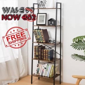 NEW SALE | Bookcase Bookshelf Ladder Shelf 5-Tier Steel Frame Industrial Style Storage Rack Organiser Standing Shelf for Office Study Living Room Bedroom 56x32x172cm