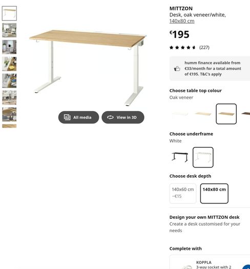 Mittzon office desk 140cm x 80cm