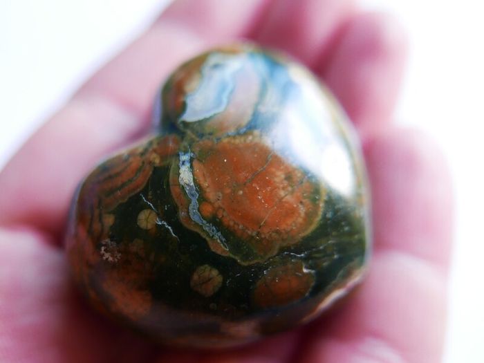 2" Multicolor Rhyolite Jasper Puffy Heart Crystal Mineral Stone