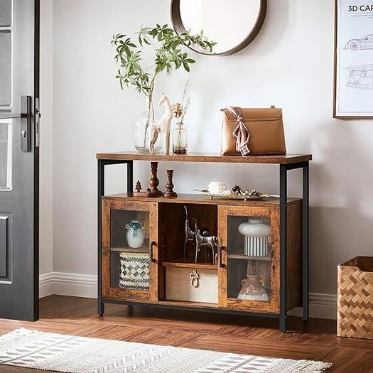 Sideboard Kitchen Cabinet Storage with 2 Clear Glass Doors