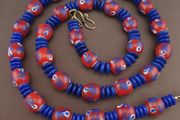 Vintage Venetian Style Floral Glass And tire Shape Blue Glass Beads Necklace