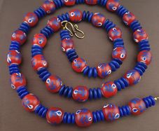 Vintage Venetian Style Floral Glass And tire Shape Blue Glass Beads Necklace