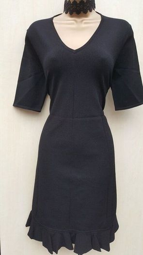 New With Tags Karen Millen Black Frill Hem Tunic Knit Mini Jumper Dress