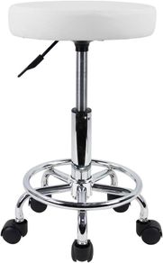 MULTIPLE COLOURS AVAILABLE  PU Leather Round Rolling Stool with Foot Rest Swivel Height Adjustment Spa Drafting Salon Tattoo Work Office Massage Stools Task Chair Small