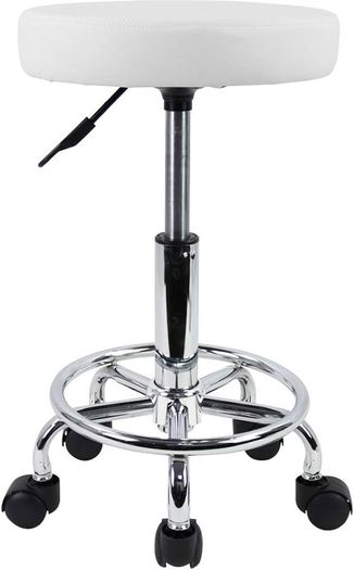 MULTIPLE COLOURS AVAILABLE  PU Leather Round Rolling Stool with Foot Rest Swivel Height Adjustment Spa Drafting Salon Tattoo Work Office Massage Stools Task Chair Small