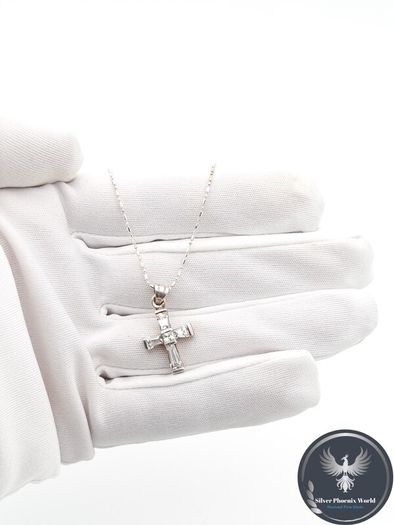 Sterling Silver CZ Cross Necklace On 925 Italian Chain