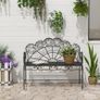 Metal Garden Bench Loveseat with Slatted Seat, Black Image 8