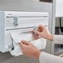 Kitchen Roll Dispenser, Wall-Mounted Film, Foil and Paper Holder, Easy-Install Cling Film Dispenser and Cutter, White, 38 x 26 x 7 cm Image 3
