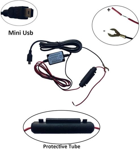 Universal Hard Wire Kit 3M10ft Car Camera Charge Power Cord Kit 12V 24V to 5V Power Adapter with Fuse for Dash Cam, GPS Navigator, Radar Detector,Sat Nav