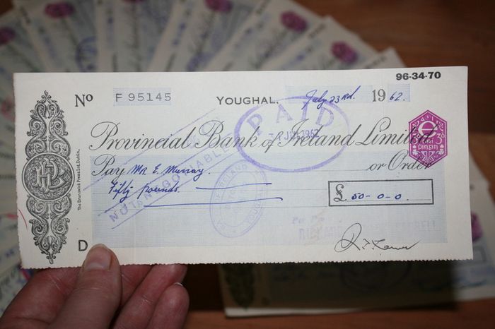CHEQUES - 1962 - Provincial Bank of  Ireland Limited