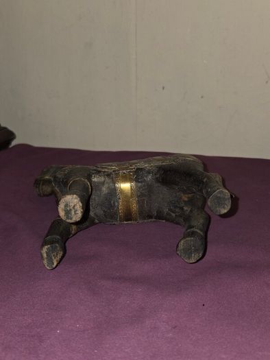 Vintage Hand Carved Wood and Brass Armor Horse Statue