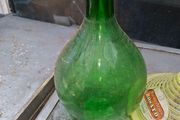 Very Large Old Italian 5Lt Wine Demijohn Green Glass Bottle in Basket, Postage Available,