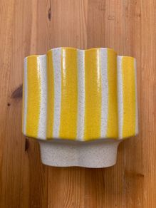 NEW Oliver Bonas Joya Yellow Stripe Plant Pot