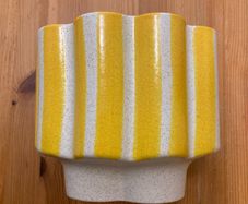 NEW Oliver Bonas Joya Yellow Stripe Plant Pot