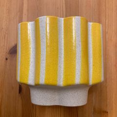 NEW Oliver Bonas Joya Yellow Stripe Plant Pot