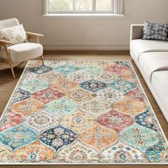 Boho Rug Living Room 120x170 cm Non Slip Low Pile Orange