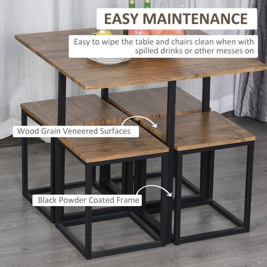 MDF Topped Steel 5-Piece Dining Table w/ 4 Stools Set Black (FREE SHIPPING)