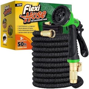 Flexi Hose Expandable Garden Hose  50FT Heavy Duty Water Hose, Retractable Hose with 2cm Brass Fittings Expandable Hose Design Includes Spray Nozzle