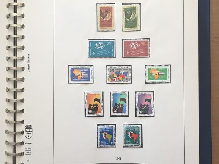 1951-1980s United Nations Stamp Collection Mint Never Hinged (MNH) in Lindner Pages housed in album (60 images showing contents)