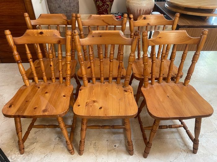6 x Sturdy Pine Kitchen Dining Chairs - Can Deliver