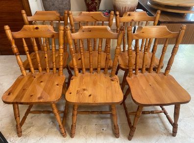 6 x Sturdy Pine Kitchen Dining Chairs - Can Deliver