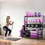 Home Gym Equipment Weight Rack, 3-Tier Storage Stand for Dumbbells & Kettlebells, Medicine Ball Holder, 272 kg Steel Organizer with Yoga Mat Basket, Hooks & Adjustable Feet, 60 by 40 cm Image 2