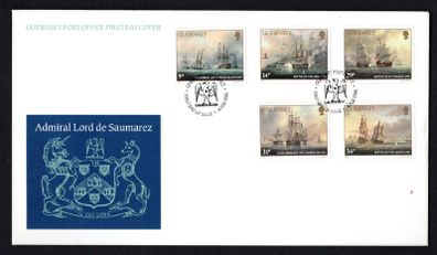 1986 Guernsey 150th Death Anniversary of Admiral Lord De Saumarez Commemorative Stamps Official First Day Cover (FDC)
