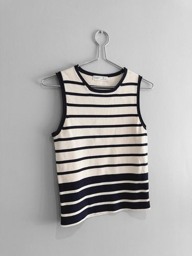 Pre Owned Classic Nautical Navy & Cream Striped Fine Knit Top