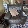 Brown leather couch and armchair Image 7