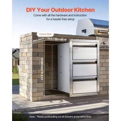 201 Stainless Steel Triple Access Drawer Outdoor Kitchen BBQ Island 48.3 cm x 66 cm