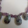 Stunning Hand-Beaded Short Necklace with Fabulous Graduated Ruby in Fuchsite Faceted Teardrop Beads and Amethyst Chips - Handmade by Christabel Image 9