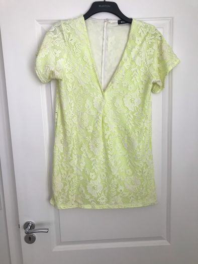 yellow neon and white mini dress