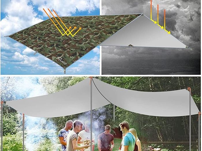 Hammock Rain Fly Tent Tarp, 3m x 3m Tarpaulin Portable Sunshade Lightweight Waterproof Groundsheet Windproof Camping gazebo Picnic Mat Anti UV Sun Shelter for Camping Travel Beach (FREE SHIPPING)