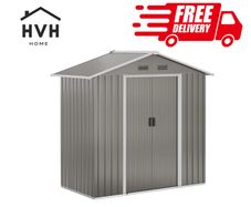 Outdoor Garden Shed Storage, Backyard Steel Utility Tool Shed, Lawn Garage Building Organizer w/Sliding Door, Gable Roof, 1.94x1.1x1.84m, 4 Vents-Gray