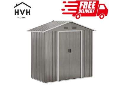 Outdoor Garden Shed Storage, Backyard Steel Utility Tool Shed, Lawn Garage Building Organizer w/Sliding Door, Gable Roof, 1.94x1.1x1.84m, 4 Vents-Gray