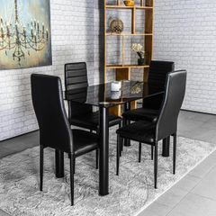 Compact Glass Dining Table Set Seats 4 , Black