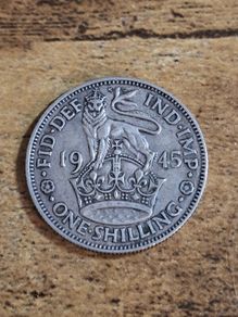 Great Britain UK 1945, One Shilling, George VI, English Crest, Silver Coin - free standard postage
