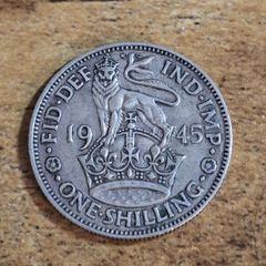 Great Britain UK 1945, One Shilling, George VI, English Crest, Silver Coin - free standard postage
