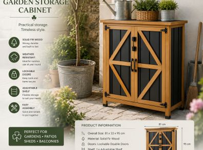 Wooden Garden Storage Cabinet Lockable Tool Cabinet Outdoor Storage Mini Shed Asphalt Roof