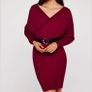 Knit V neck batwing dress, APRICOT Image 3