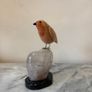 Hand-Carved Gemstone European Robin on Polished Quartz Base Image 10