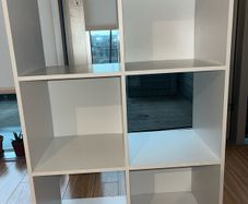 white book shelf