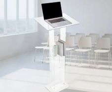 Podium Stand, 1265 mm Acrylic Lectern, Portable Laptop Desk with Wide Reading Surface and Storage Shelf, Book Stopper