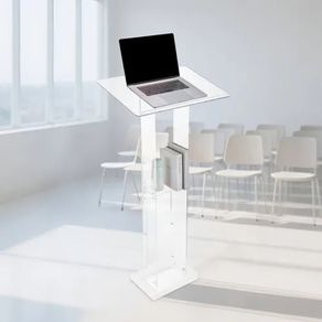 Podium Stand, 1265 mm Acrylic Lectern, Portable Laptop Desk with Wide Reading Surface and Storage Shelf, Book Stopper