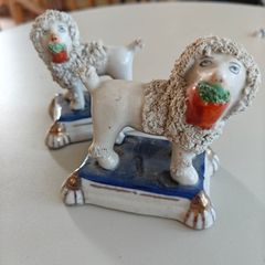 Vintage pair of 19th century small  Staffordshire poodles porcelain figures