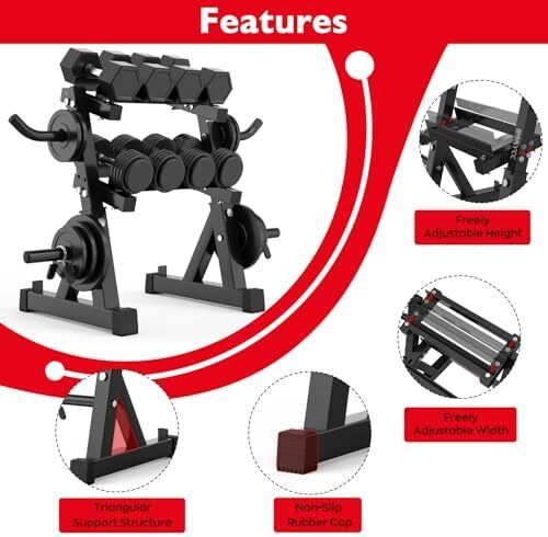 Adjustable Dumbbell Rack Storage 98x41x91/85x32x80CM,2 Tier/3 Tier Weight Storage Rack Organizer Dumbbells Stand Holder Space-Saving Fitness Organiser Durable Stabel Steel for Home Gym