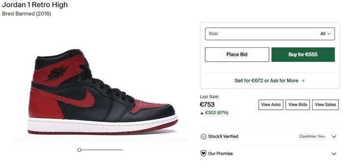 Jordan 1 Retro High Bred Banned (2016) Uk 9.5 Red and black